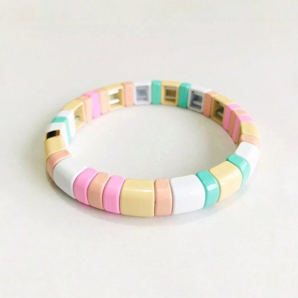 4/$25 Macaron Color Enamel Stretch Bracelet Half Pipe